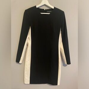Pink Tartan Black & White Colorblock Long Sleeve Shift Dress size 6